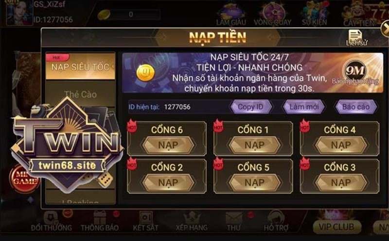 Twin68 Com cổng game đã mở cửa chính thức đến với người chơi 8 Nạp tiền vào cổng game