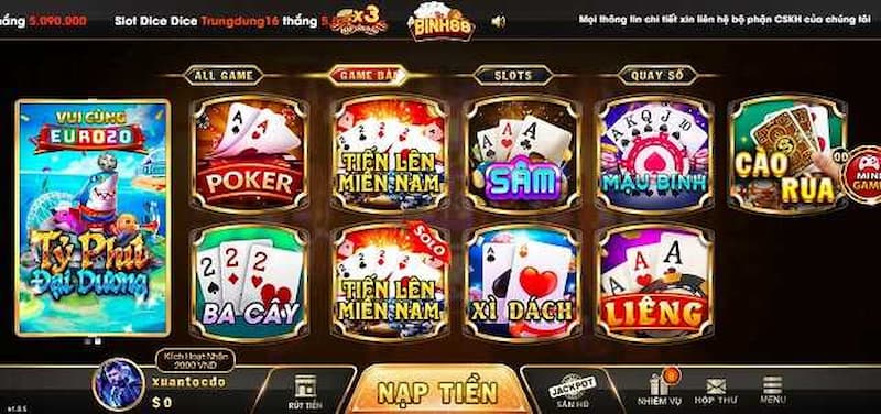 Binh88 - Cổng game cờ bạc đổi thưởng online đẳng cấp 4 Game bài truyền thống
