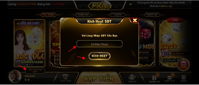 Fa88 - Game Bài Đổi Thưởng Đẳng Cấp Nhất Châu Á 3 Hướng dẫn kích hoạt Fa88 qua số điện thoại
