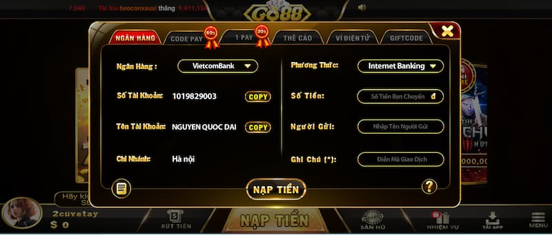 Go88vn us cổng game an toàn hàng đầu hiện nay cho người chơi 6 Hướng dẫn nạp tiền vào an toàn, tiện lợi