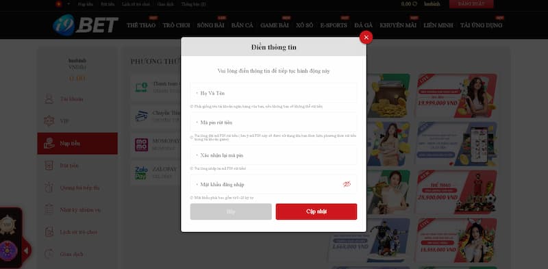 I9bet - Thiên Đường Trò Chơi Cho Tín Đồ Đam Mê Đổi Thưởng 8 Thao tác nạp tiền khá là đơn giản và nhanh chóng