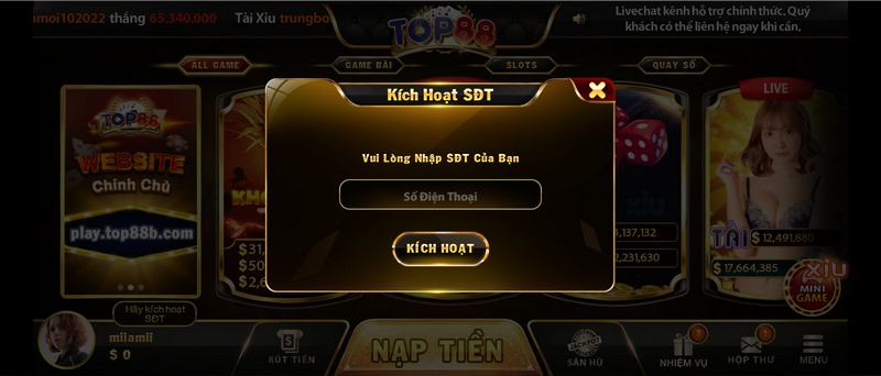 Top88 - Cổng game bài đại gia đẳng cấp nhất thị trường 3 Làm thế nào để kích hoạt số điện thoại của Top88?