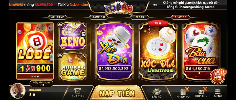 Top88 - Cổng game bài đại gia đẳng cấp nhất thị trường 9 Quay số không kém phần hấp dẫn