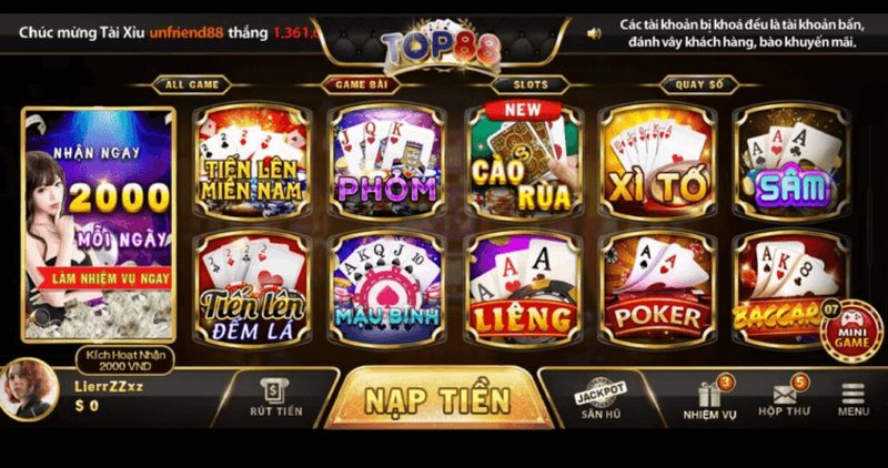 Top88 - Cổng game bài đại gia đẳng cấp nhất thị trường 6 Game bài của Top88 có những đặc điểm thu hút nào?
