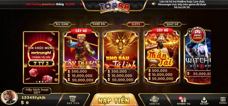 Top88 - Cổng game bài đại gia đẳng cấp nhất thị trường 7 Danh mục slots game cực khủng
