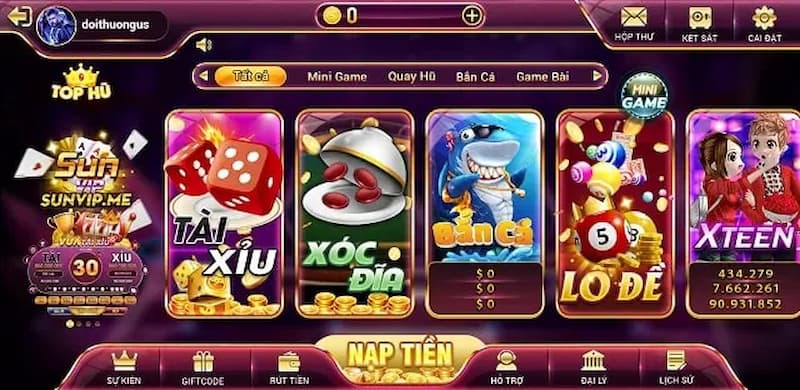 Sunvip - Cổng gamegiải trí đổi thưởng uy tín 4 Mini game có tại sunvip