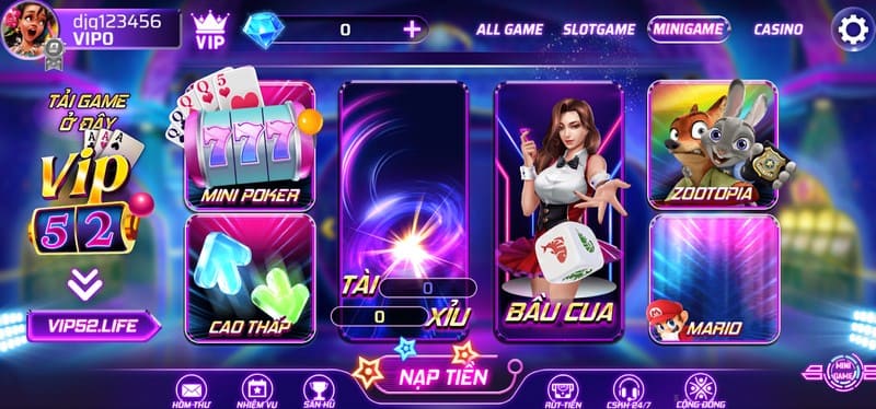 Vip52 - cổng game đẳng cấp thu hút thành viên đông đảo 8 Bạn có thể chơi các game khác tại mini game