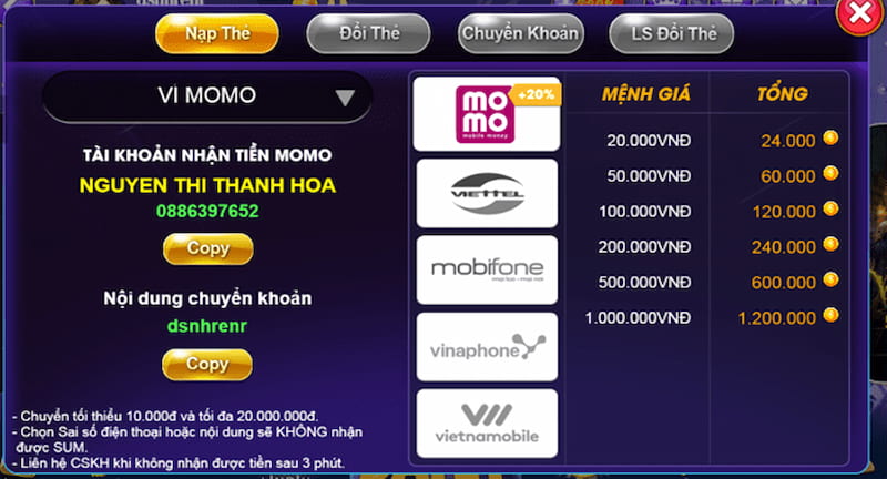 b99 Nạp tiền vào b99