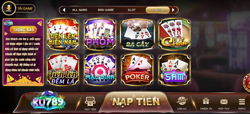 Ku789 - Cổng game quy tụ những siêu phẩm đổi thưởng cực hot 4 Game bài - Thể loại trò chơi được nhiều game thủ lựa chọn khi tham gia Ku789