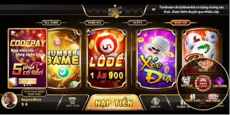Ric win - Cổng game giải trí online đẳng cấp top đầu 6 Quay số