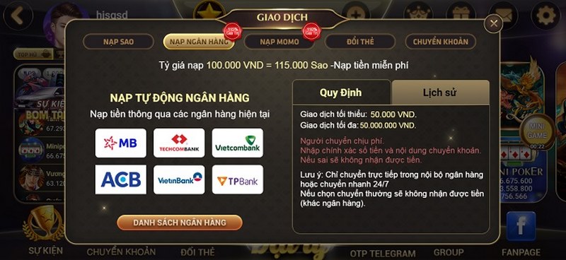 Sao Club - Sân Chơi Hàng Đầu Cho Game Thủ Hiện Nay 6 Các bước nạp tiền sao club