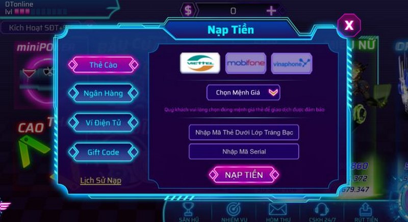 Sky club - Cổng game đẳng cấp dành cho những game thủ đỉnh cao 4 Cách nạp tiền vào cổng game Sky Club
