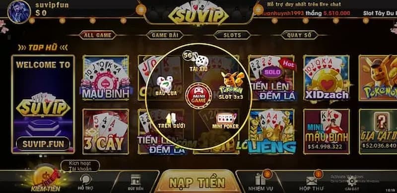 SUVIP - Cổng game đổi thưởng uy tín top 1 hiện nay 8 Mini Game tại Suvip