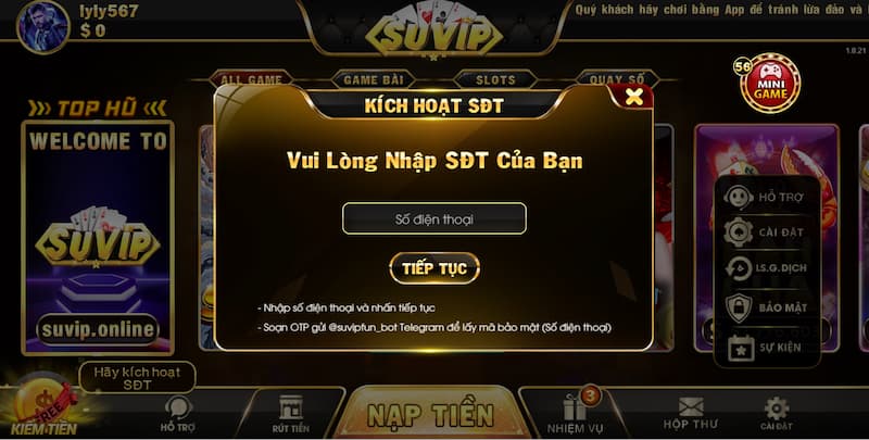 SUVIP - Cổng game đổi thưởng uy tín top 1 hiện nay 3 Hướng dẫn kích hoạt số điện thoại tại cổng game Suvip