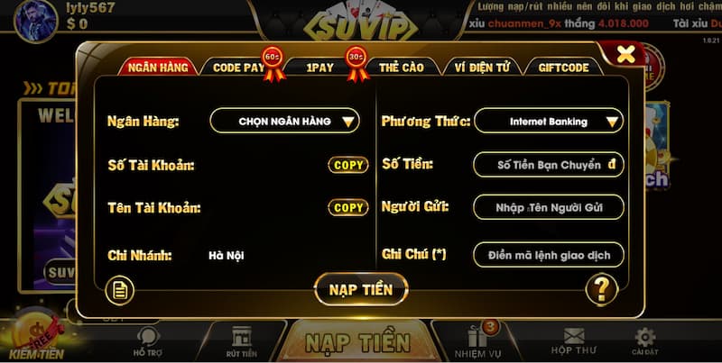 SUVIP - Cổng game đổi thưởng uy tín top 1 hiện nay 9 Hướng dẫn nạp tiền Suvip