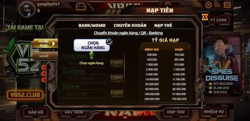VB52 - Cổng Game Đổi Thưởng Đình Đám Hàng Đầu Việt Nam 6 Nạp tiền nhanh chóng hơn vào cổng game