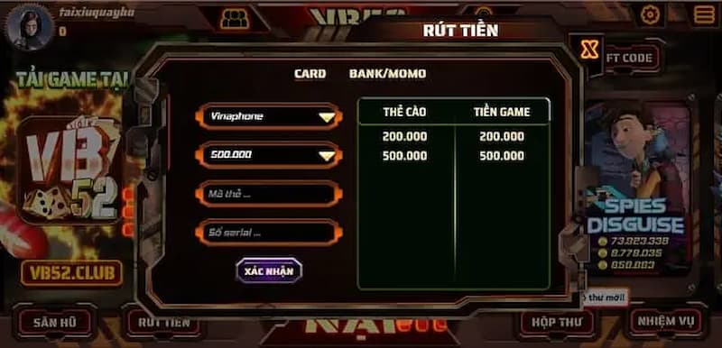 VB52 - Cổng Game Đổi Thưởng Đình Đám Hàng Đầu Việt Nam 7 Rút tiền nhanh chóng, tiện lợi