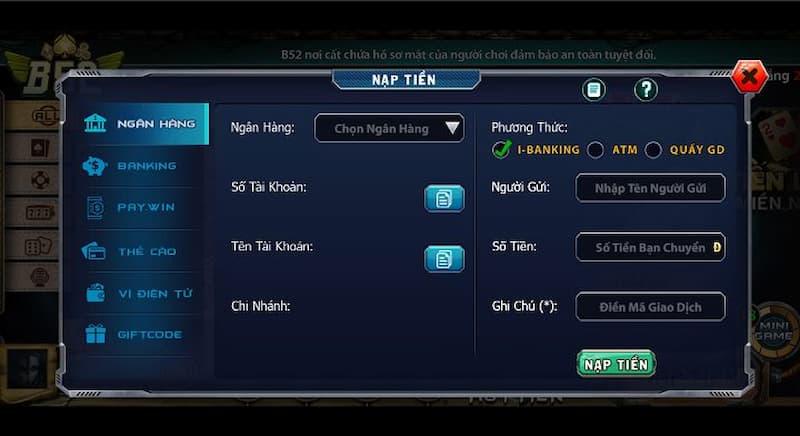 B52 Club - App chơi đánh bài đổi thưởng online #1 châu Á 6 nạp tiền dễ với nhiều hình thức