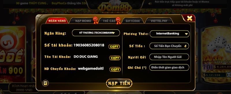 Dom88 - Khám phá tổng quan về cổng game bài nổi tiếng nhất 5 Nạp tiền thuận lợi dễ dàng với mọi người chơi