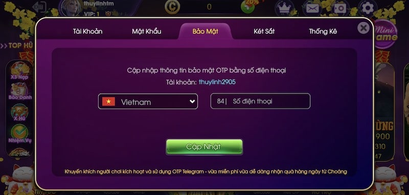 Giới thiệu Choang club - Cổng game đổi thưởng đẳng cấp hiện nay 7 kích hoạt sdt để có cơ hội nhận được các phần thưởng có giá trị cao