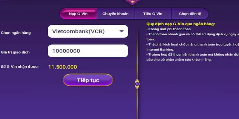 88Vin - Cổng game đổi thưởng xanh chín nhất thị trường Việt Nam 5 Nạp tiền vào game với nhiều hình thức
