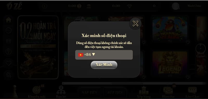 Oze6868 - Cổng game bài uy tín với nhiều game hay 4 Kích hoạt số điện thoại để chơi game thoải mái hơn