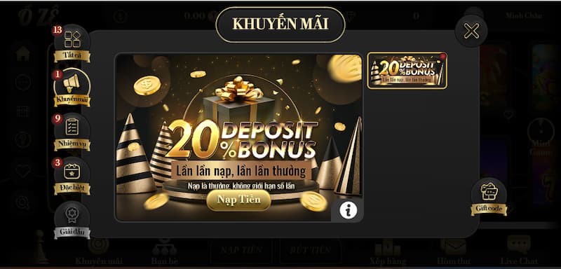 Oze6868 - Cổng game bài uy tín với nhiều game hay 6 Tung ra nhiều hình thức khuyến mãi đa dạng
