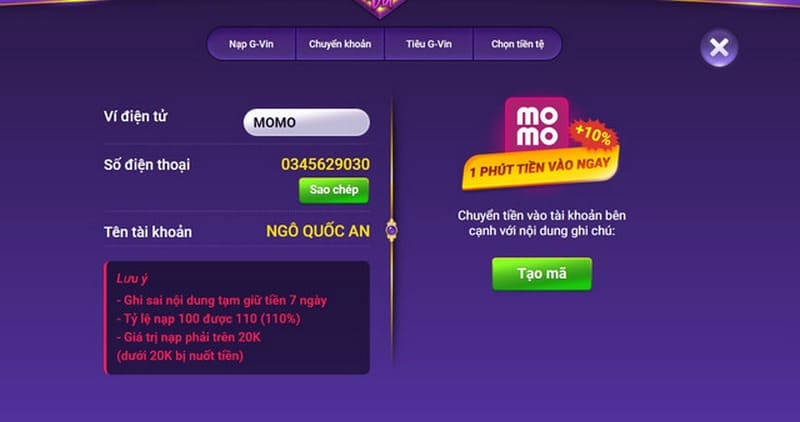 G88 vin - Thiên đường của tín đồ mê game xanh chín 6 Có thể rút tiền từ ví game về tài khoản siêu dễ dàng