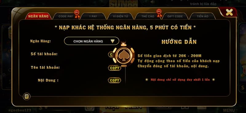 Sun88 - Địa chỉ chơi đổi thưởng sôi nổi số 1 thị trường 5 Hướng dẫn cho newbie cách nạp tiền chính xác vào cổng game đổi thưởng