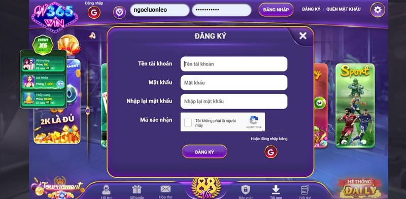W365 Win - Cổng chơi bắn cá hấp dẫn, tỷ lệ ăn thưởng lớn 2 Hướng dẫn thao tác đăng ký tài khoản thành viên của cổng W365