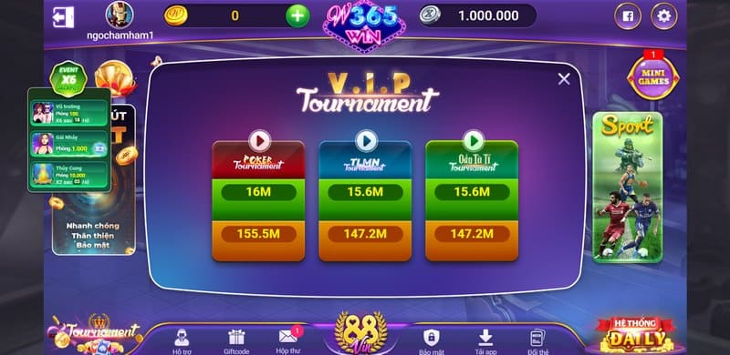W365 Win - Cổng chơi bắn cá hấp dẫn, tỷ lệ ăn thưởng lớn 5 Đua top VIP Tournament thu về khoản lợi nhuận cực khủng