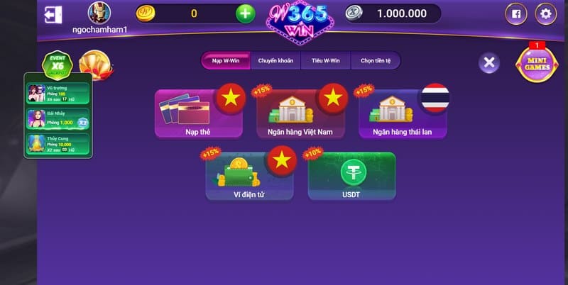 W365 Win - Cổng chơi bắn cá hấp dẫn, tỷ lệ ăn thưởng lớn 6 Hướng dẫn thao tác nạp tiền cụ thể cho tất cả anh em ngư thủ