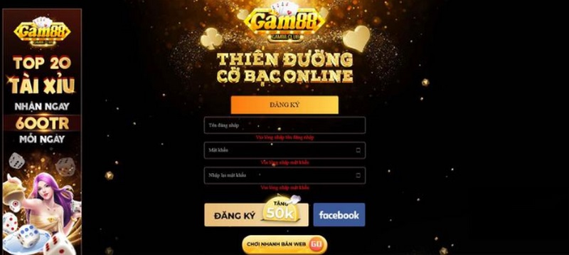 Gam88 - Nơi đam mê game đỏ đen của bạn được cất cánh 2 Hướng dẫn tân binh vào đăng ký tài khoản Gam88
